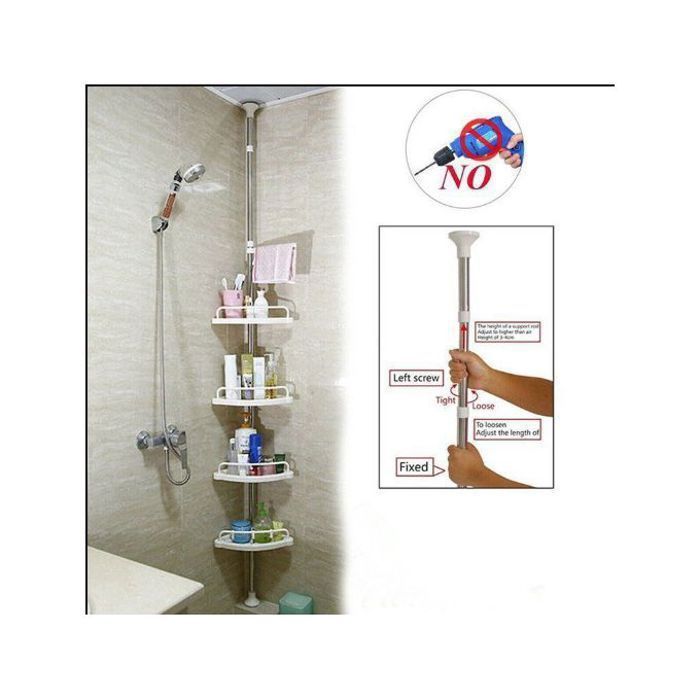 Étagère d'angle - Coin Douche - 4 niveaux - Métal - Antidérapante - Réglable en hauteur