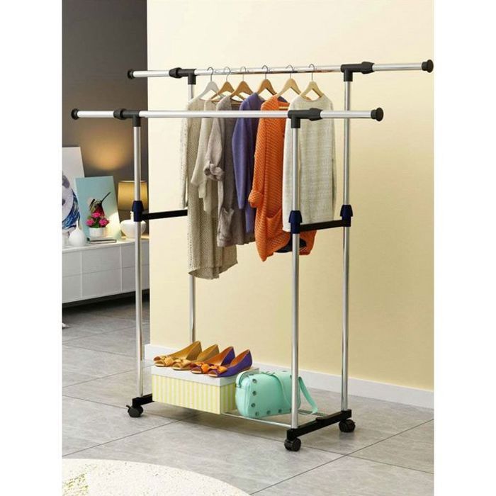 Porte-vêtements télescopique double pôle 30kg