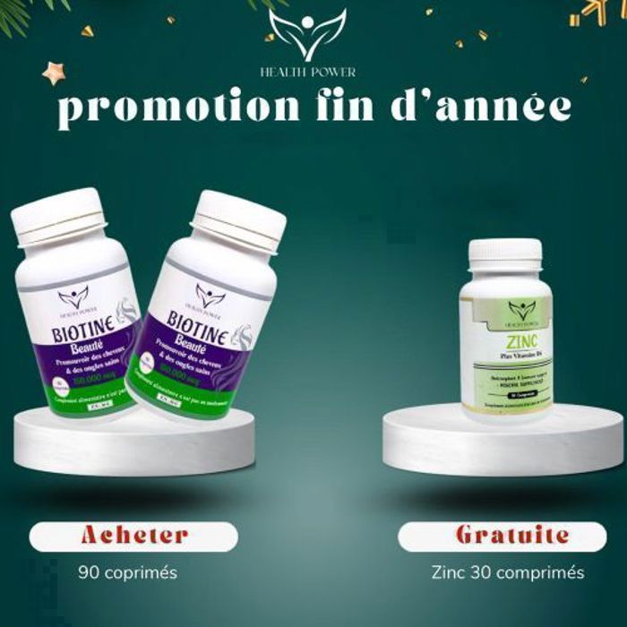 PACK = Acheter 2 boites de BIOTINE Beauté 90 comprimés + Gratuite Zinc 30 Comprimés
