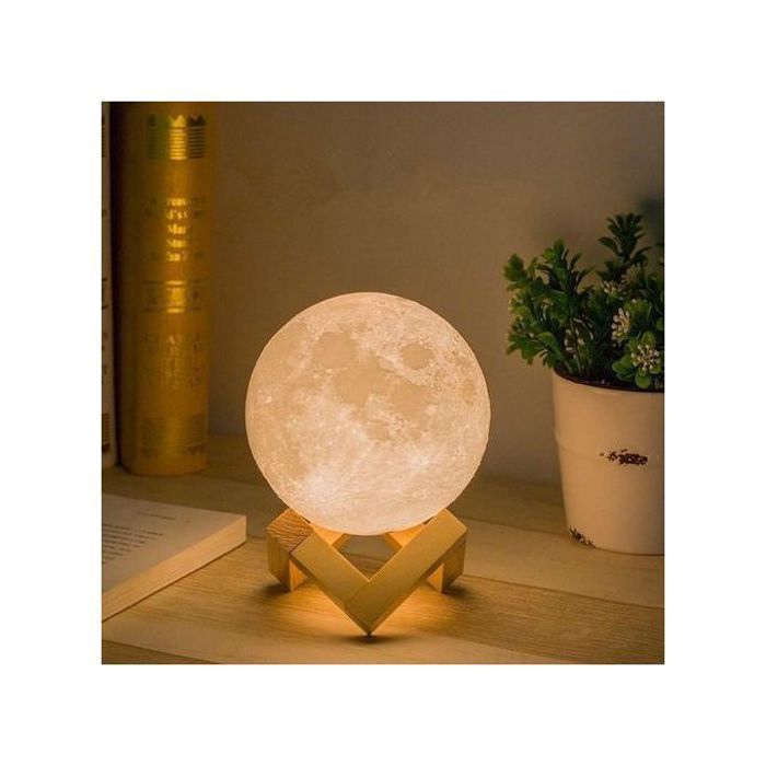 Lampe Lune - GENERIC - 15 cm - Support en bois - Plusieurs couleurs - Câble USB