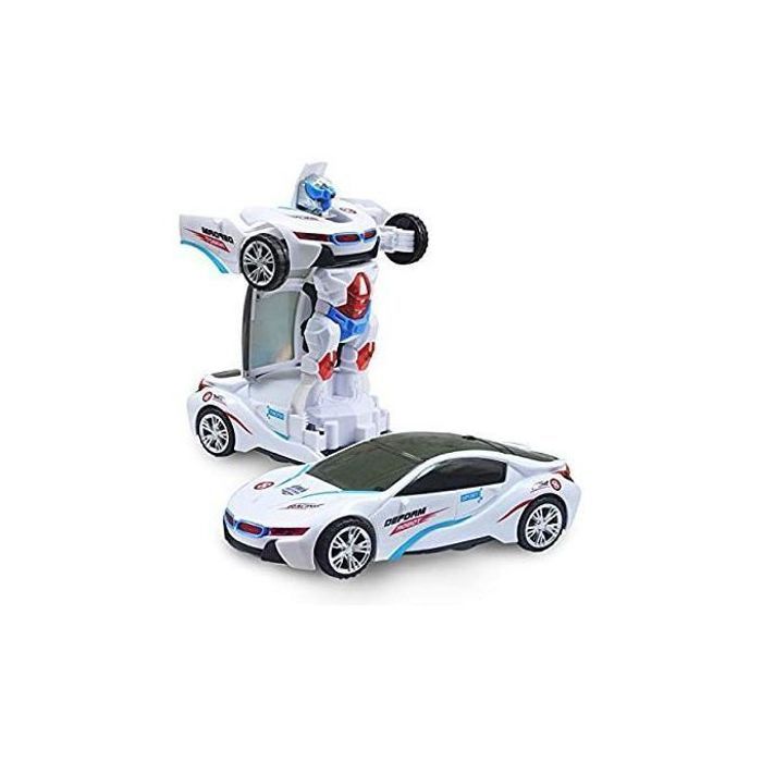 Voiture-robot 2 en 1 : transformation en 1 clic, sons réalistes, lumières 3D, rotation 360