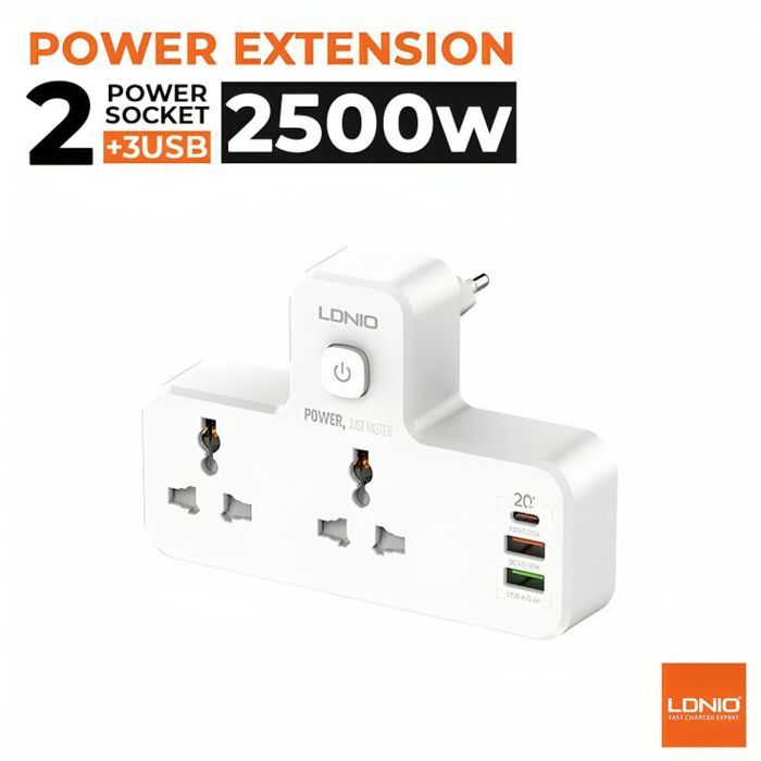 Rallonge d'alimentation Ldnio SC2311 avec 2 prises de courant / 2 ports USB-A / 1 port PD 20 W Type C