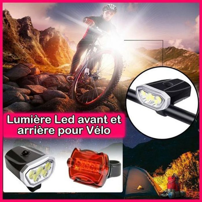 Lampe LED pour vélo - Non spécifié - Phare avant et feu arrière - Fixation universelle - Autonomie 150 heures