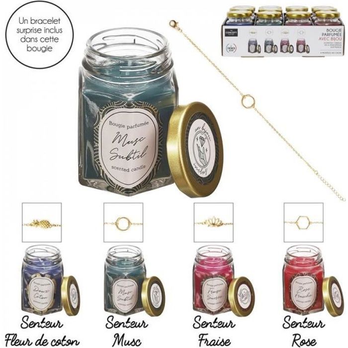 Bougie Parfumée - THE CONCEPT FACTORY - Bocal Déco - Multicouleurs - 4 Assorties - 8x6x6 cm