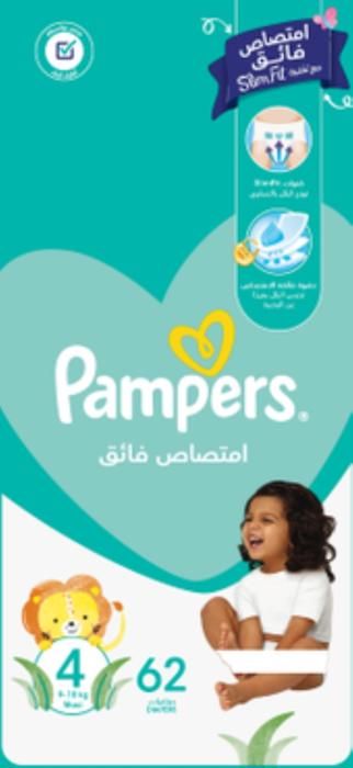 Couches Bébé - PAMPERS - SlimFit - Taille 4 (9-18kg) - 62 unités - Absorption optimale