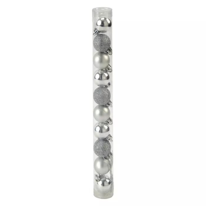 Set 10 boules en plastique - 3cm pailletés argent