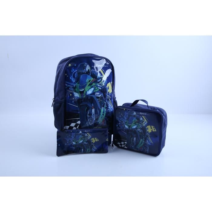 Set de voyage - GENERIC - Trolley Moto 40 cm - Sac goûter inclus - Trousse - Bleu