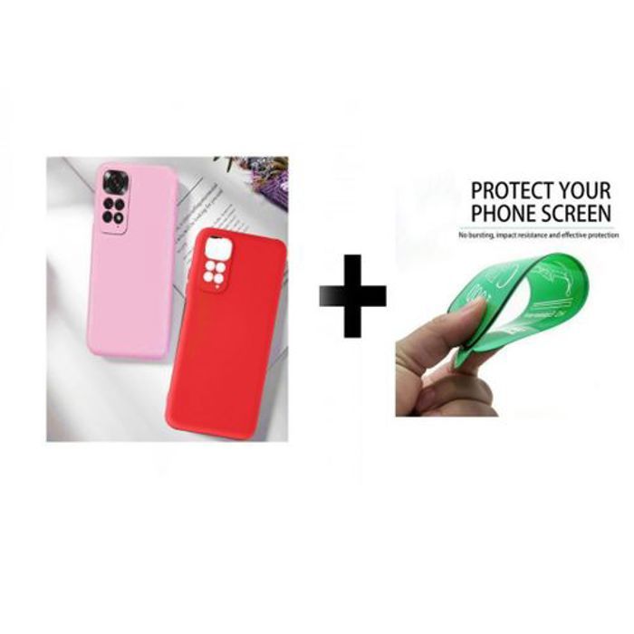 Case Pack : 2 Pochette Redmi Note 11 4G Silicone Rouge Et Rose + Protection Incassable