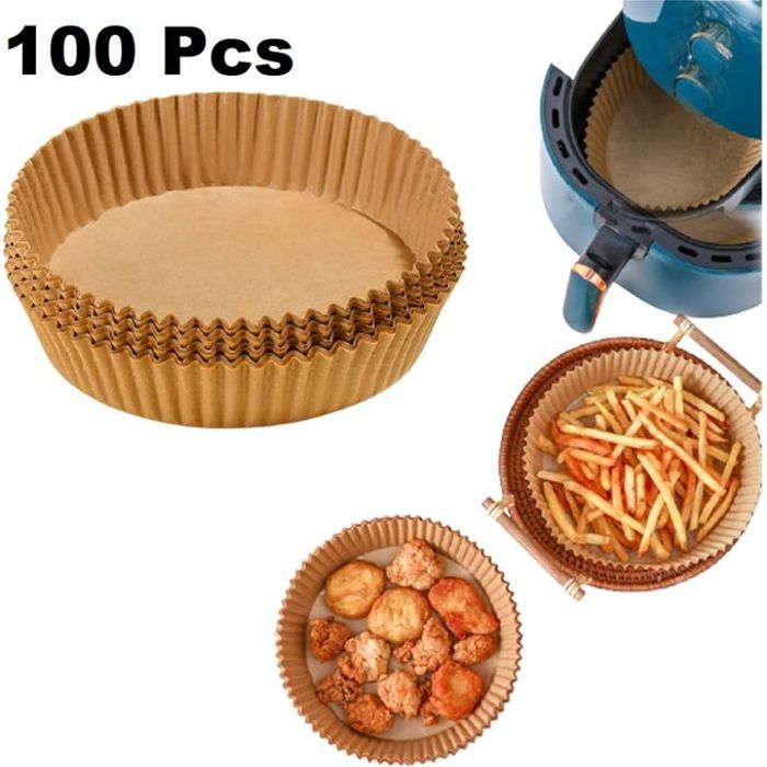 Papier cuisson pour friteuse à air - 100 pcs - Anti-adhésif et facile à nettoyer