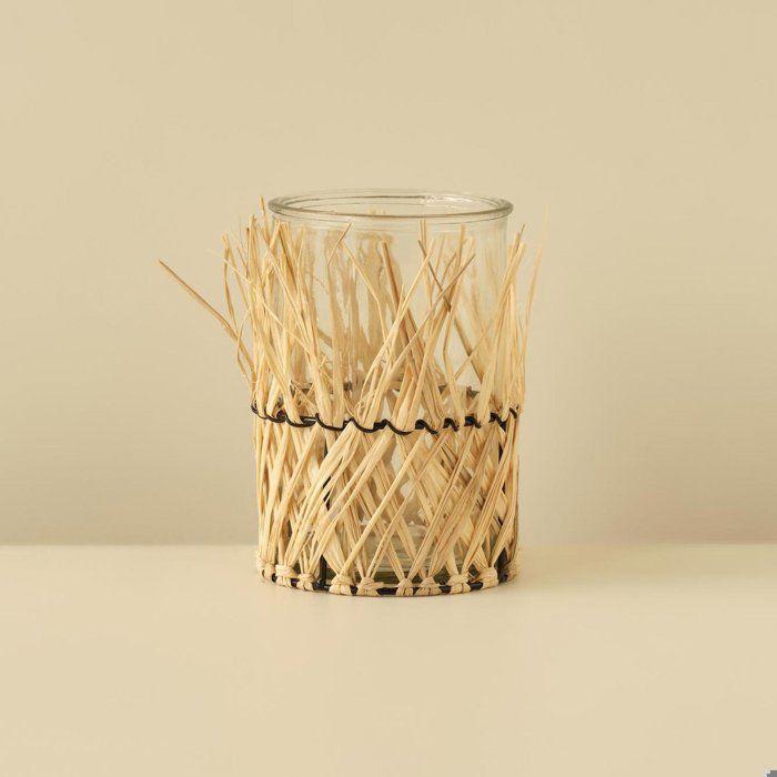 Bougeoir - BELLA MAISON - Norris - Raphia enduit - Verre - 12x15 cm