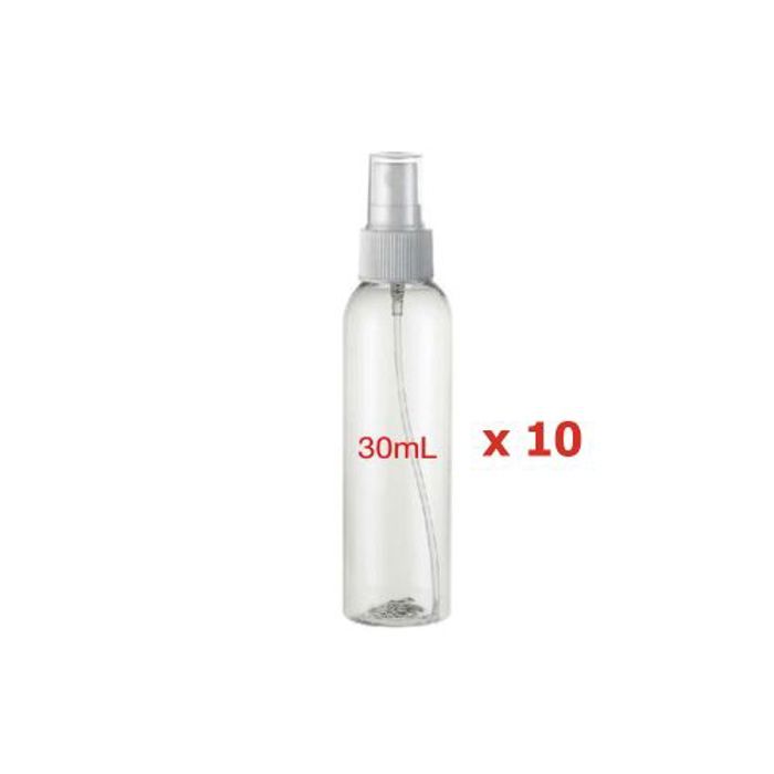 Amiz Pack de 10 flacons Spray en Plastique 30ml Transparent, Vaporisateur, Cosmétique