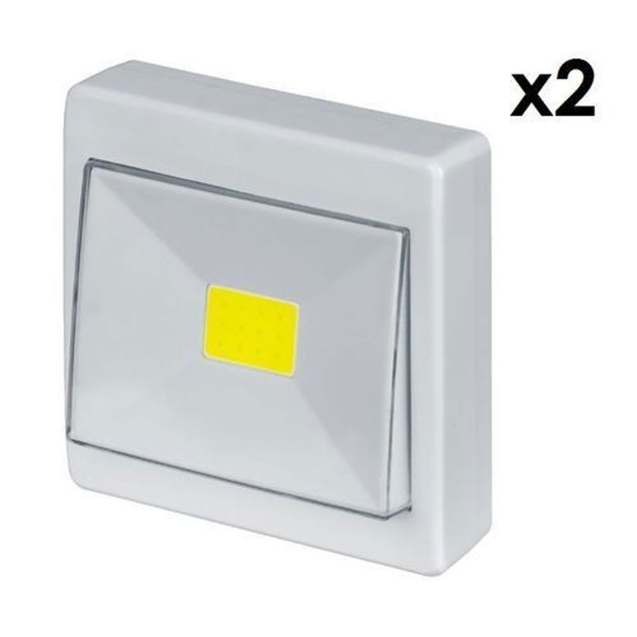 2 Pcs Veilleuse / Cob Super Lumineux Alimenté Par 3 Batterie Aaa / Interrupteur De Lumière De Nuit, Avec Applique Murale Magnétique
