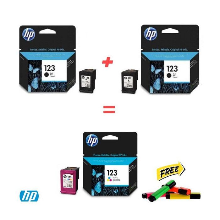 Pack de 2 Cartouches 123 Noir + 1 Cartouche 123 Tri-couleur ( Jeux Fleurissant Offert )