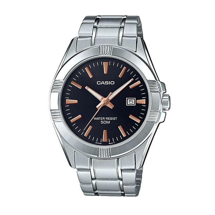 casio montre pour homme bracelet en métal, étanche WR50M, cadran noir, date-mtp-1308d-1a2vdf