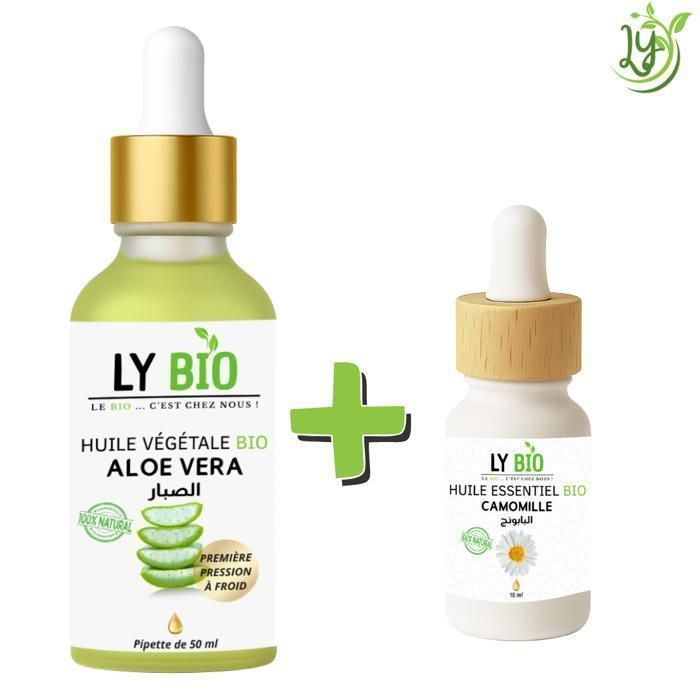 LYBIO PACK HUILE ALOE VERA 50ml - PIPETTE + HUILE ESSENTIEL CAMOMILLE 10ML