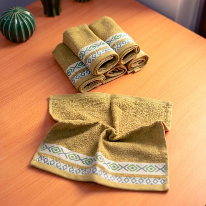 Serviette de toilette - A3 HOME - Pack de 6 - 30x30 cm - 100% coton - Design berbère vert olive