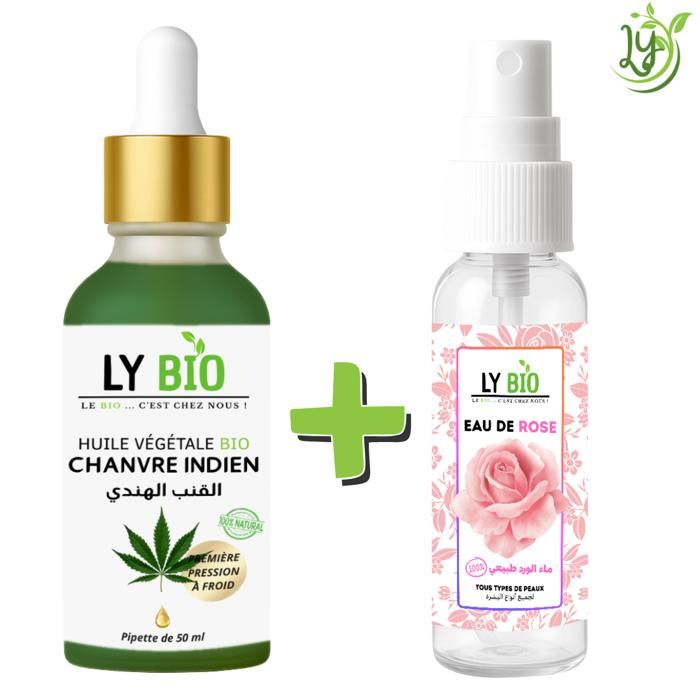 Pack de soins - LYBIO - Huile de chanvre 50ml - Eau de rose 100ml - Hydratant - Mixte