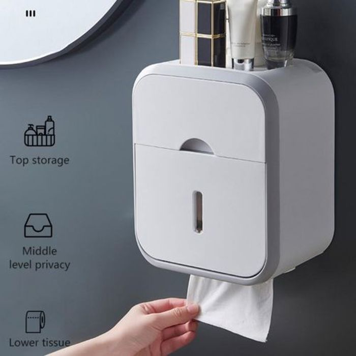 Porte Papier Hygiénique avec un tiroir supplémentaire pour objets et un support de téléphone
