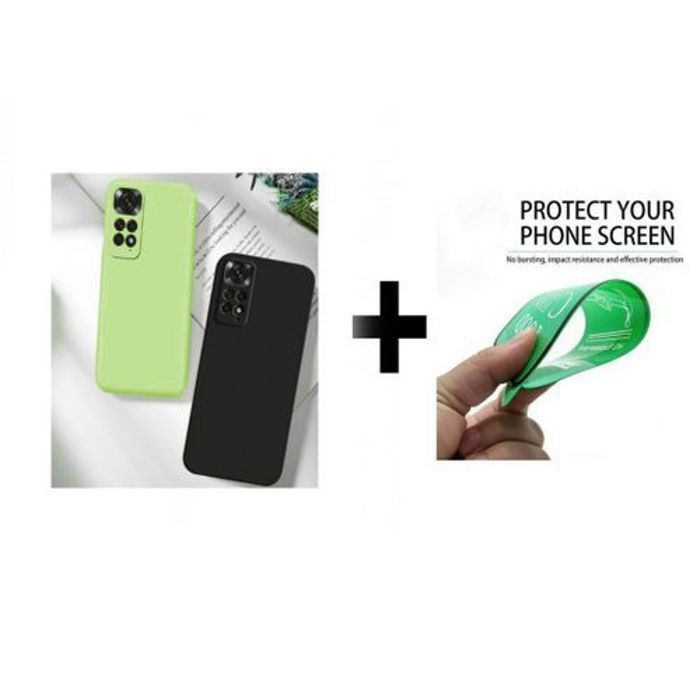 Case Pack : 2 Pochette Redmi Note 11 Pro 4G Silicone Noir Et Vert + Protection Incassable