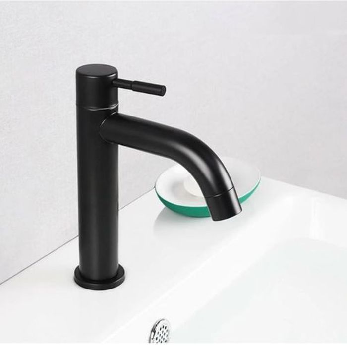 Robinet de lavabo - Haute Qualité - Noir - Eau froide - Poignée à levier unique - Économie d'eau