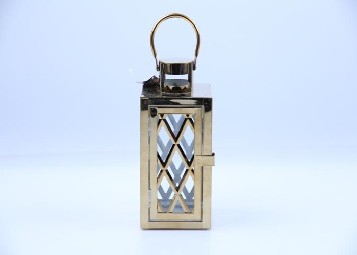 Lanterne à bougie en métal doré 11x10,5x22,5 cm