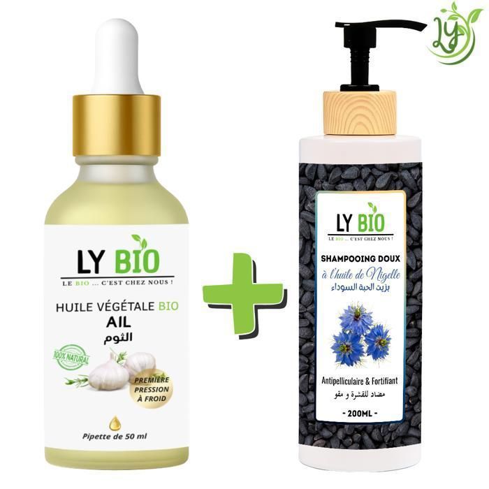 Pack Huile Ail 50ml & Shampooing Huile de Nigelle 200ml - Antipelliculaire - Fortifiant - Tous types de cheveux