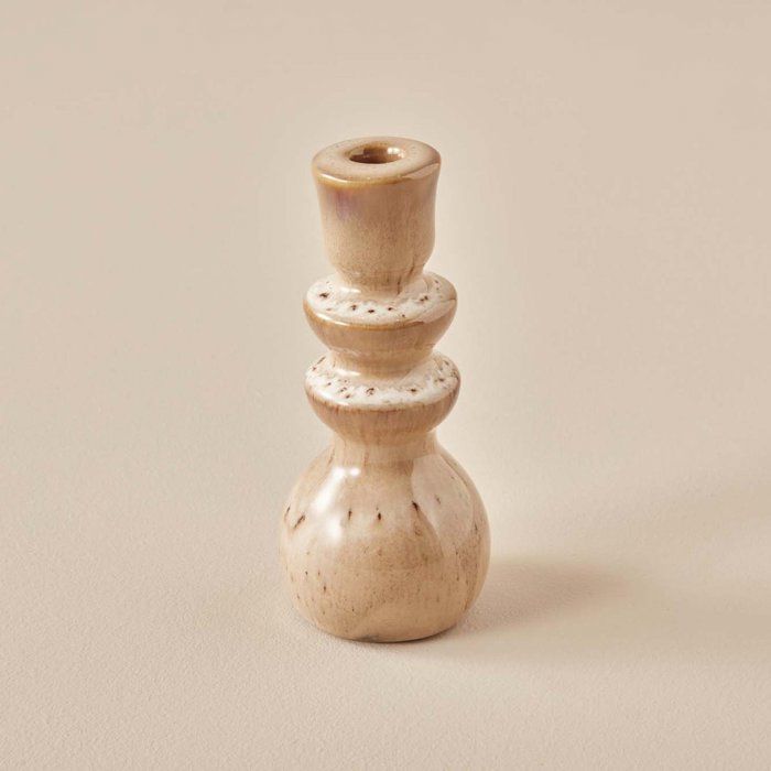 Bougeoir - BELLA MAISON - Plat - Porcelaine - Beige - 6x6x14 cm