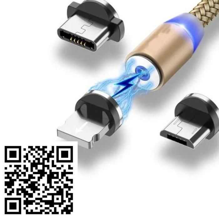 Câble magnétique 3 en 1 pour Micro USB, Type C et iPhone - Couleur Or