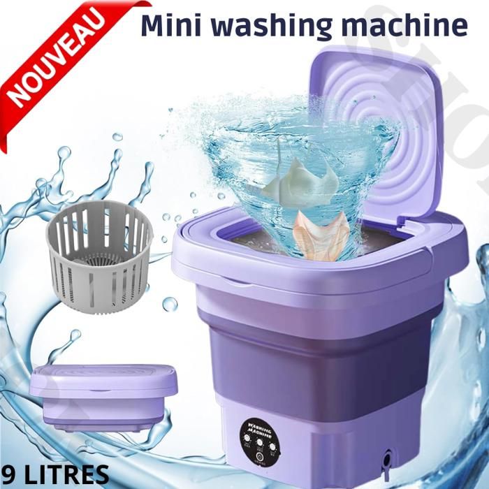 Machine à Laver Portable Pliable avec Essorage Doux pour Le Dortoir Le Camping 9 L12V Waterproof IPX4 Couleur Aleatoire