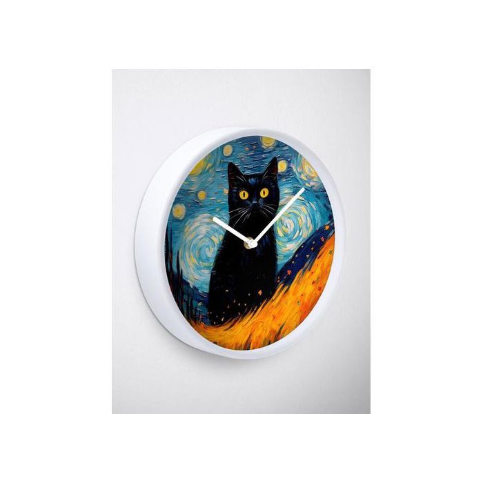 Horloge murale - Art House - Modèle Chat Van Gogh - Design contemporain - Matériaux robustes - Silencieuse