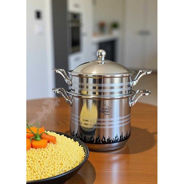 Couscousier inox avec indicateur thermique visuel et design italien – Hauteur 20cm/ 6L