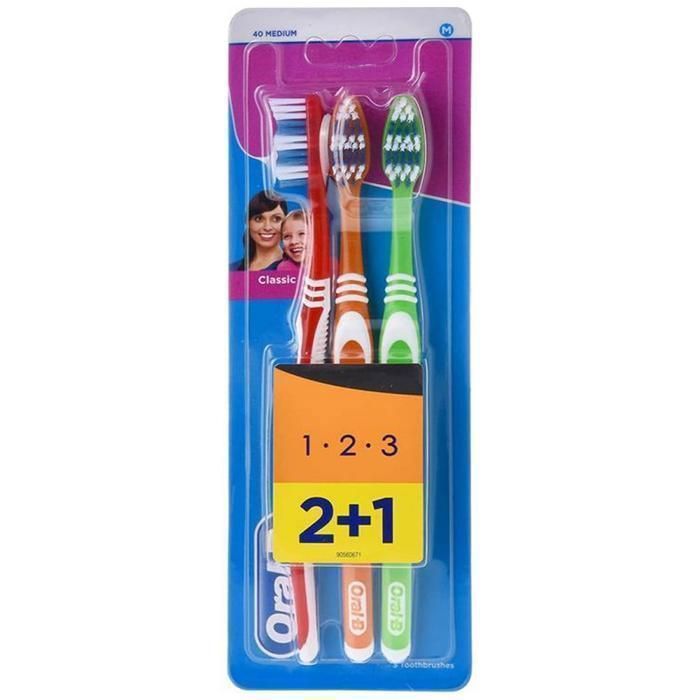 Brosse à dents - Oral-B - Classic 3 Effect - Medium - 3 unités - Hygiène bucco-dentaire complète
