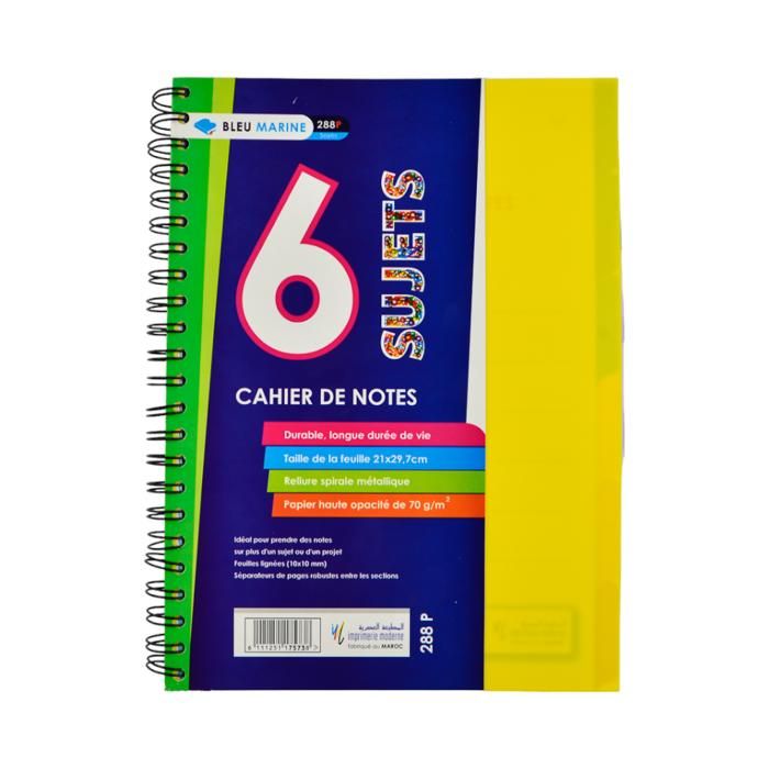CAHIER UNI 6 SUJET A4 10X10 288P COVER EN POLYPRO
