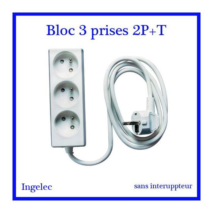 Bloc multiprises électrique 3 prises sans interrupteur