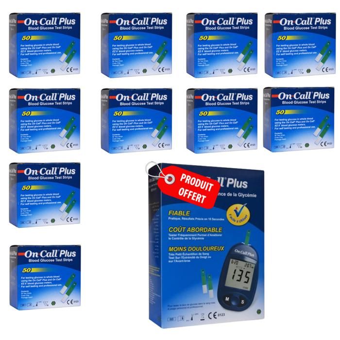 Pack 10 Boites Bandelettes 50 X 10 ON CALL PLUS ( 500 bandelettes ) + Appareil Offerte