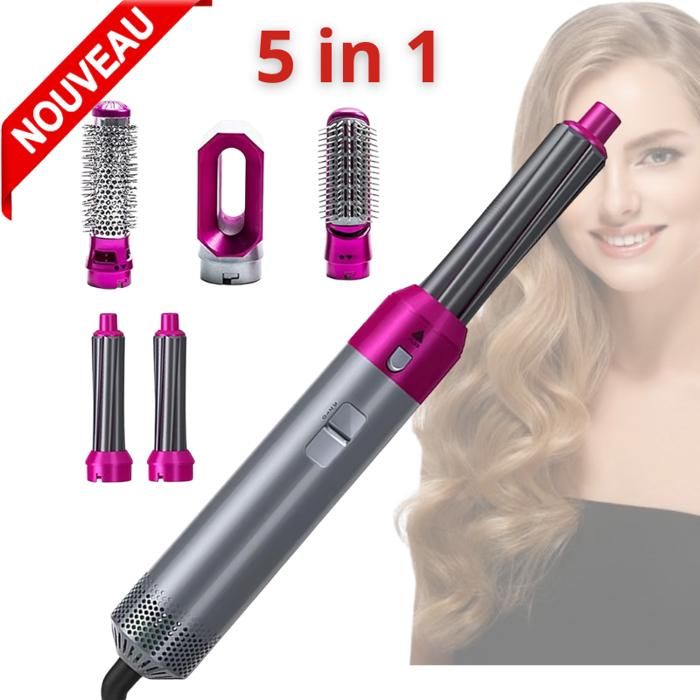 Brosse sèche-cheveux,à anions 5 en 1, kit de coiffure,tête de brosse interchangeable, professionnels