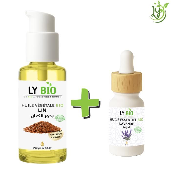 LYBIO PACK HUILE LIN 50ML - POMPE + HUILE ESSENTIEL LAVANDE 10ML