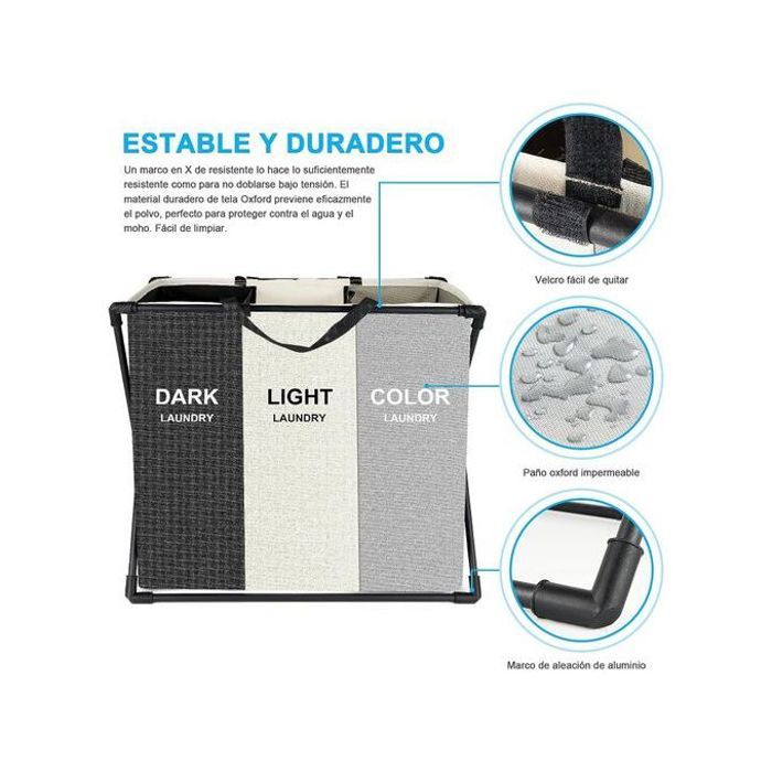 Panier à linge - Non spécifié - Pliable 3 sections - Aluminium - Tissu Oxford 600D - Pratique pour le rangement