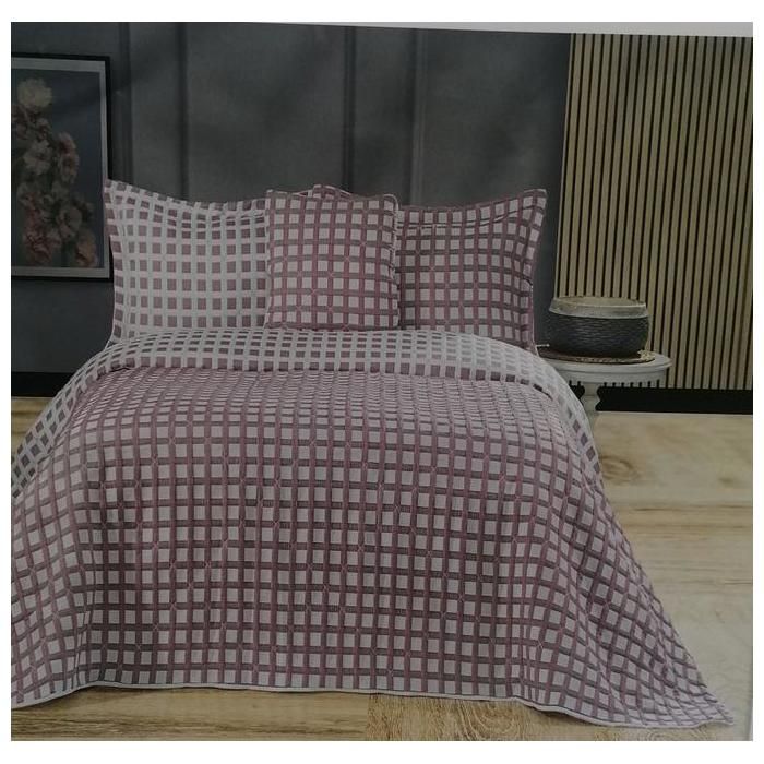 Jeté de lit matelassé - WALLS - PUFFY - 240x260 cm - 100% polyester - Rose & Blanc