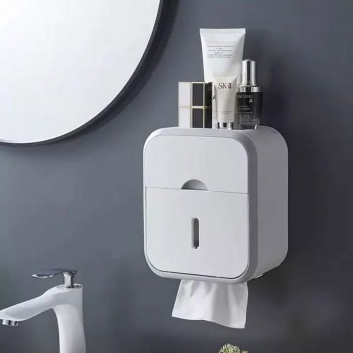 Distributeur de Papier Toilette Mural avec Tiroir de Rangement et Support Multifonction