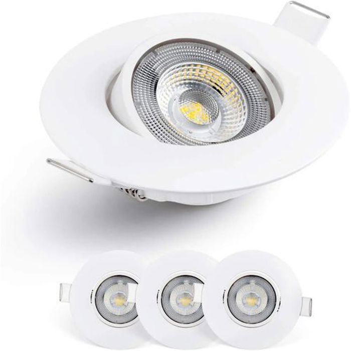 3 Spot Led Encastrable Lampe Plafond Orientable 50° Pour Ampoules Led Spots Led Ronds 7 W