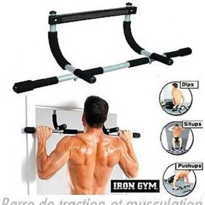 Barre de traction - Iron Gym - Multi Fonctions - Noir - Renforcement musculaire - Adaptable aux portes
