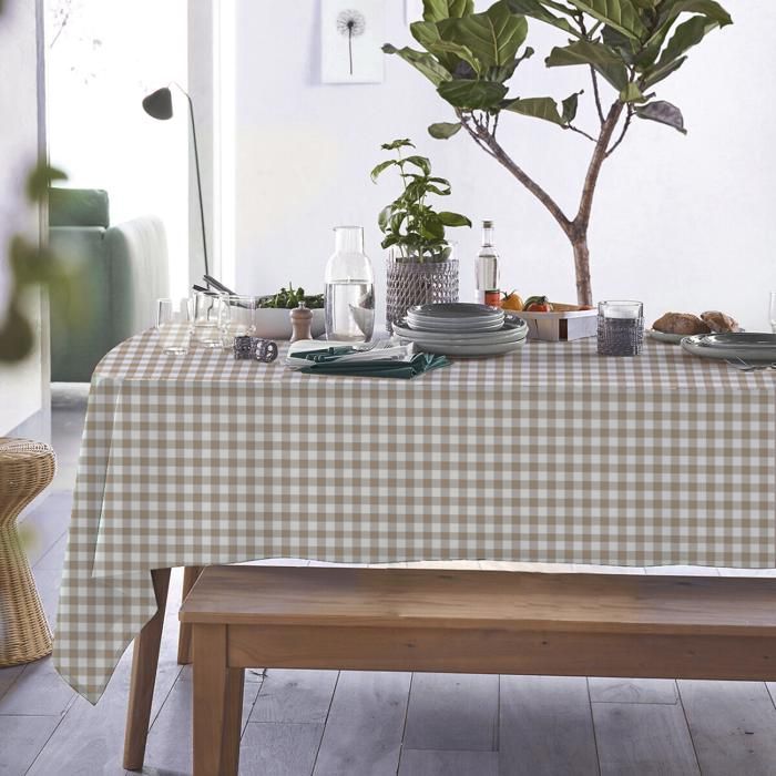 Nappe toile imprimée vichy taupe 140x240