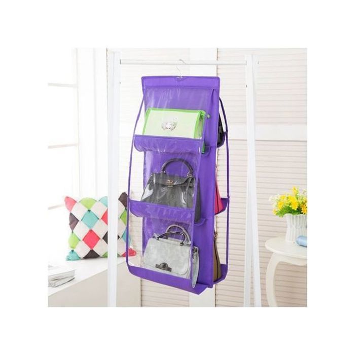 Organisateur de Sac à Main Suspendu avec 6 Poches Transparentes pour un Rangement Pratique et une Protection contre la Poussière