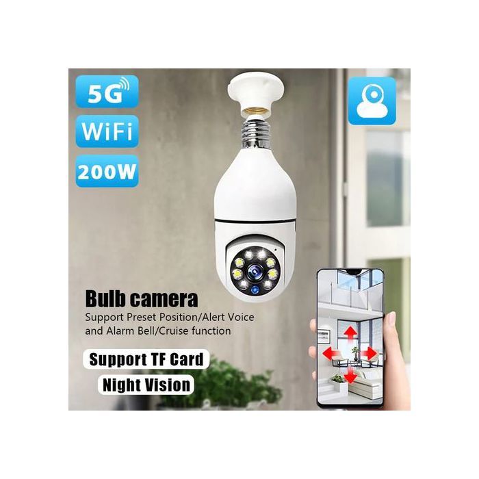 Caméra de Sécurité à Ampoule E27 Vision Nocturne 360° Surveillance WIFI Full-HD Lampe Camera 1080P