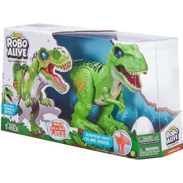Dinosaure T-Rex électrique ROBO ALIVE - Effets sonores - 2 couleurs - 6 pièces + oeuf Dino slime