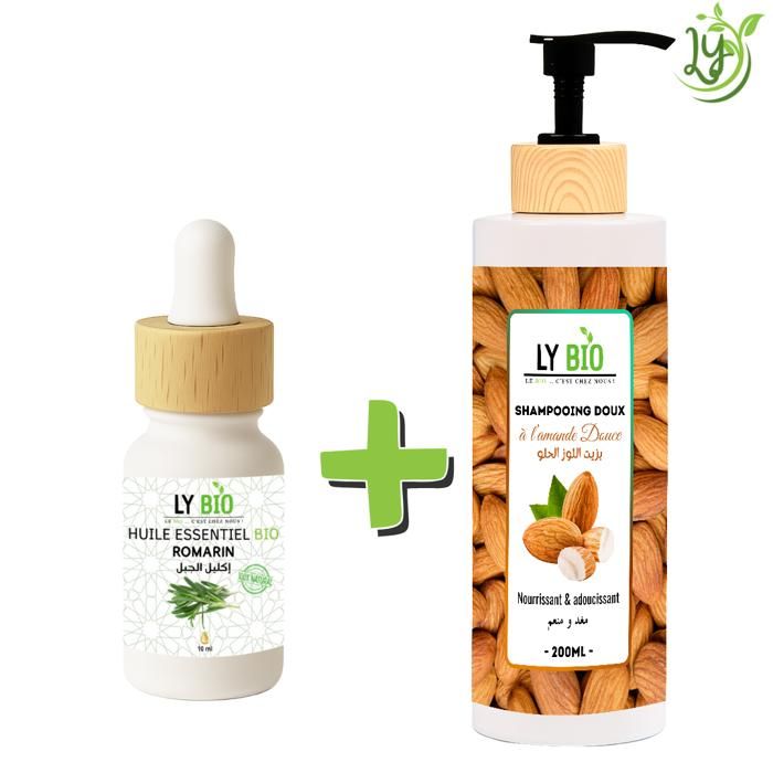 LYBIO PACK HUILE ESSENTIEL ROMARIN 10ML + SHAMPOOING AMANDE DOUCE 200ML - NOURRISSANT & ADOUCISSANT