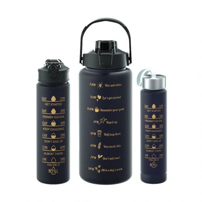 Bouteille d'eau - Motivation - 7044-6 - Noir dégradé - 3 pièces - Sans BPA
