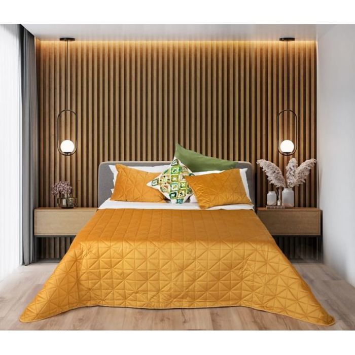 Couvre-lit - Porto - 260x240cm - Jaune - 2 Taies d'oreillers - Matelassé