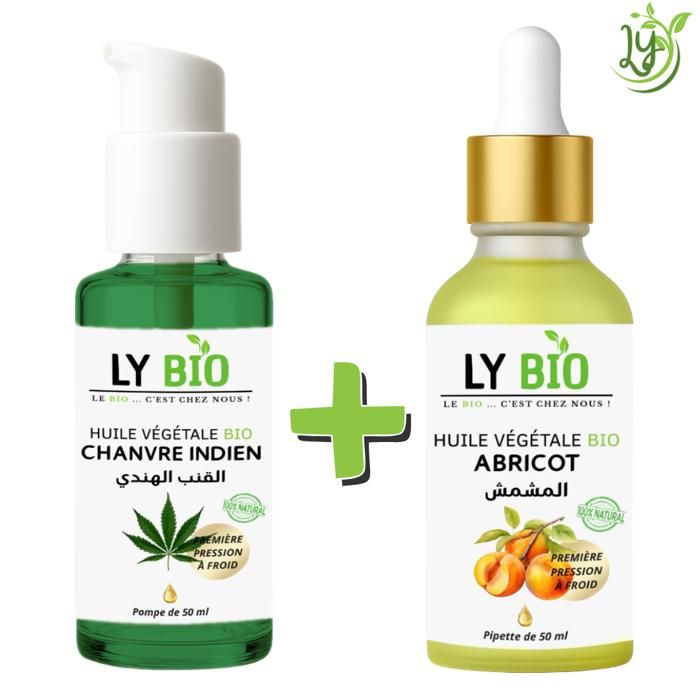 LYBIO PACK HUILE CHANVRE 50ML - POMPE + HUILE ABRICOT 50ML - PIPETTE